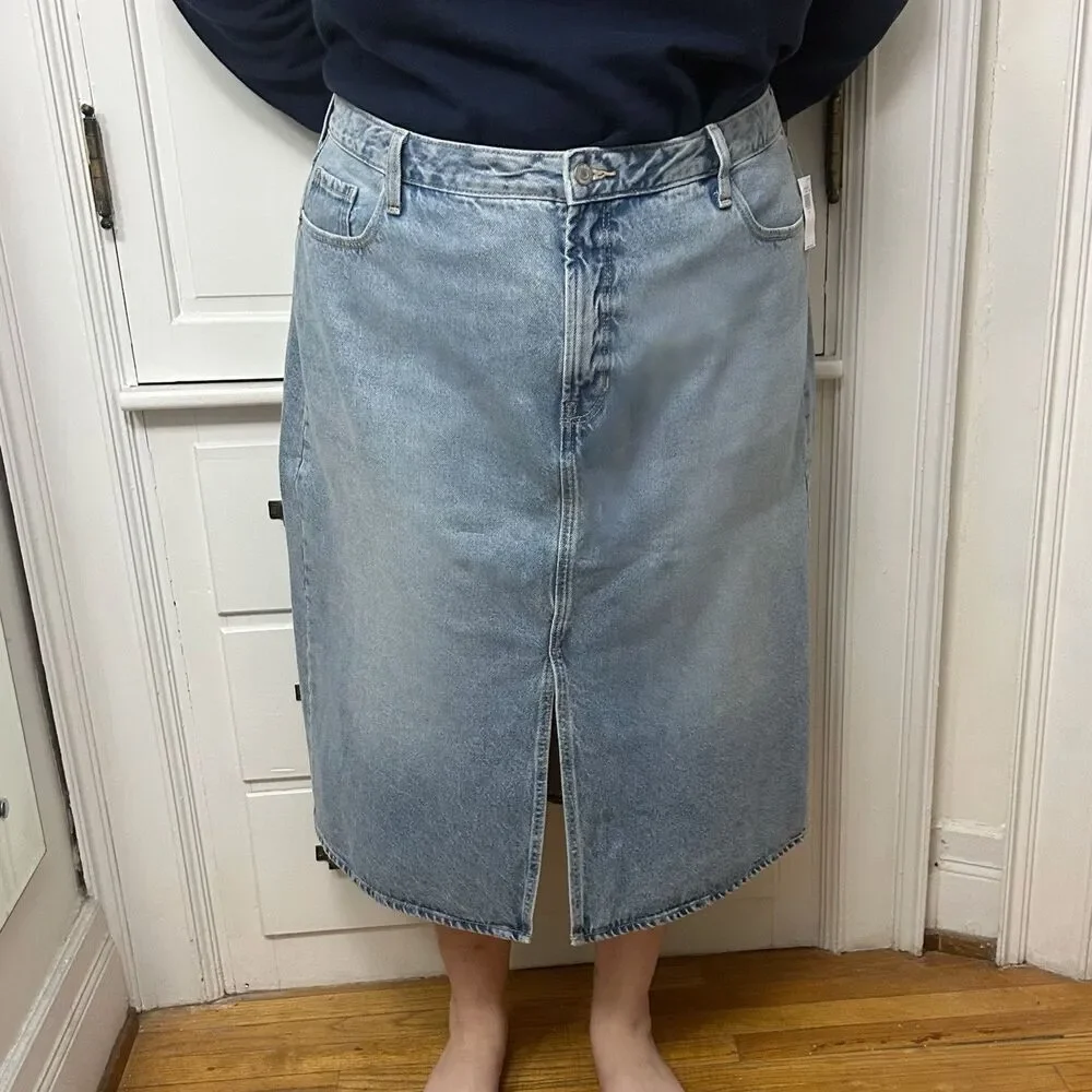 Old Navy Denim High Rise Secret Smooth Pockets Midi Skirt Plus Size 24 3XL